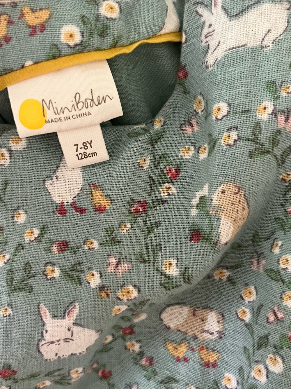 Mini Boden Linen Teal Green Bunny Goose Floral Puff-Sleeve Dress - Picture 8 of 8